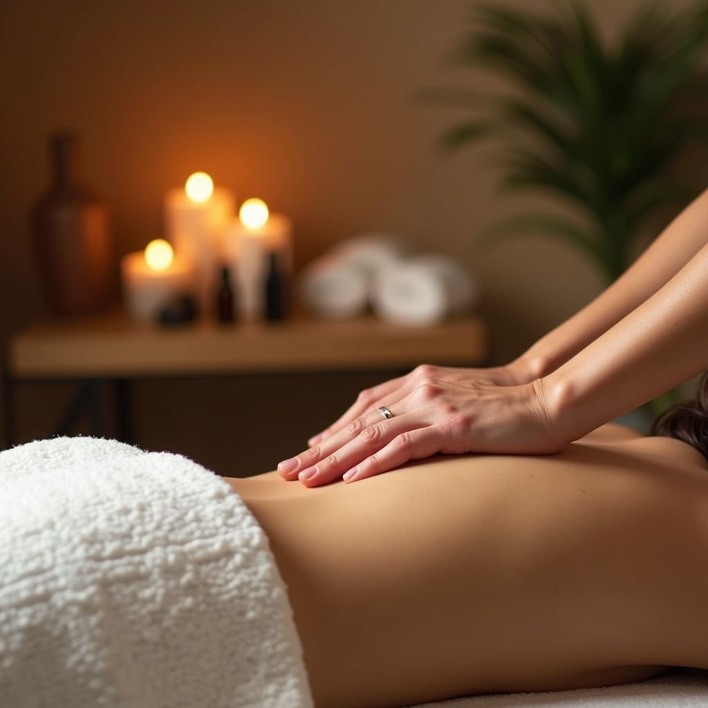 Therapist giving a calming back massage at Riva Massage Center